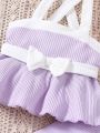 Baby Girls' Butterfly Decorated Sleeveless Top With Suspender Straps And Flare Pants Set