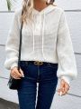 SHEIN Frenchy Women's White Hooded Drawstring Sweater