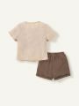 Cozy Cub Baby Boy Short Sleeve Round Neck Pullover Top With Solid Color Side Pockets Casual Shorts 2pcs/Set
