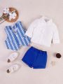 Cool And Gentleman Style Vest + Long Sleeve Shirt + Shorts Set For Baby Boy, Spring/Summer