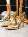 Gold Pointed Toe Heels, Metallic Stiletto High Heels