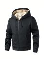Men's Plus Size Solid Color Fleece Hooded Jacket With Drawstring