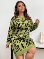 SHEIN Frenchy Plus Size Leopard Print Oversized Sweater Dress With Drop Shoulder