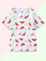 Young Girls' Fruit Printed Short Sleeve Cover Up