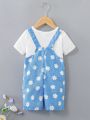 Baby Girls' 2pcs Spring/Summer Letter Printed Top + Daisy Floral Romper Cute Daily Casual Outfit
