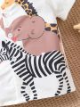 Baby Boys' Spring/Summer White Casual Top With Cute Animal Print