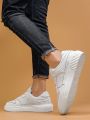 Men's White Lace-up Sport Shoes, Street Fashion Skate Shoes, Casual Shoes