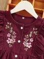 SHEIN Kids EVRYDAY Toddler Girls Floral Embroidered Ruffle Smock Dress