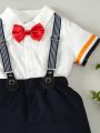 Baby Boys' Gentleman Short Sleeve Bow Tie Shirt + Suspenders Shorts Set