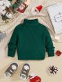 SHEIN Baby Boys' Casual Slim Fit High Neck Pullover Sweater With Long Sleeves, Autumn And Winter