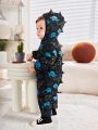 SHEIN Baby Boy Dinosaur Print Zip Up Hooded Jumpsuit
