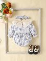 Baby Autumn Korean Style Floral Patterned Long Sleeve Romper Jumpsuit For Girls