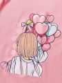 SHEIN Kids EVRYDAY Tween Girl Heart Balloon Print Round Neck Sweatshirt