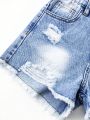 Girls' (Big) Denim Shorts, New Arrival Casual Frayed Hem & Distressed Washed Jeans Shorts