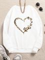 Tween Girl Leopard & Heart Print Thermal Lined Sweatshirt