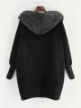 SHEIN LUNE Open Front Hooded Teddy Coat