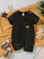 Baby Boys' Bear Embroidered Short Sleeve Romper With Textured Shorts
