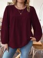 SHEIN LUNE Plus Size Solid Color Hollow Out Embroidery T-Shirt