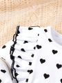 2pcs Baby Girls' Sweet, Cool, Elegant, Romantic, Gorgeous And Cute Daily Casual Outfits With Heart Print Long Sleeve Top And Jeans
