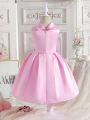 Young Girls' Elegant Romantic Gorgeous Sequined Star Embroidery Mesh Spliced Big Bow Decoration Party Valentine's Day Princess Dress
