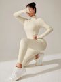 Solid Color Long Sleeve Thumb Hole Sports Jumpsuit