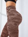 Yoga Basic Camo Print Wideband Waist Sports Leggings