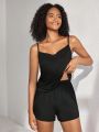 Draped Collar Cami Top And Shorts Home Wear Set