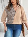 SHEIN LUNE Women's Plus Size V-neck Patchwork Mid-length Sleeve Shirt