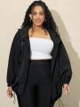 SHEIN CURVE+ Plus Size Women's Drawstring Hooded Jacket