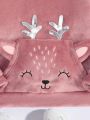 Big Girls' Glitter Antler Decorated Long Sleeve Kangaroo Pocket Hoodie With Teddy Pattern