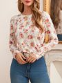 SHEIN Frenchy Women's Floral Print Lace Patchwork T-shirt