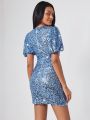 EMILY REED Puff Sleeve Sequin Bodycon Dress