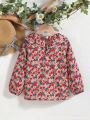 SHEIN Kids Nujoom Little Girls' Fashionable Vintage Floral Print Frilled Neck Long Sleeve Blouse