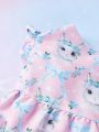 PETSIN 1pc Easter Pink Cute Rabbit & Bowknot Pattern Printed Bubble Sleeve Dress For Pet Cat And Dog