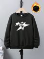 Boys' Spider & Star Pattern Fleece Pullover Sweatshirt With Round Neck