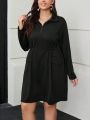SHEIN Essnce Plus Size Solid Color Drawstring Waist Half Zipper Dress