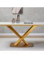 Montary Modern Dining Table Sintered Stone Dining Room Table Marble Top and Solid Gold Carbon Steel Base, 63