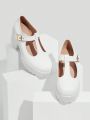 Everyday Collection Women Minimalist Chunky Heeled Mary Jane Pumps, Elegant White Pumps