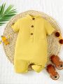 Infant Solid Color Jumpsuit With Short Sleeves, Medium Thickness, Summer