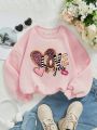 Girls' Casual Cartoon Pattern Sweatshirt With Long Sleeves And Round Collar, Suitable For Autumn And Winter