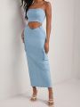 OBVIOUSLY VINTAGE Cut Out Waist Flap Pocket Side Tube Bodycon Dress