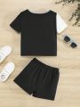SHEIN Baby Boy Colorblock Casual Outfit