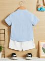 SHEIN Baby Boy's Casual Comfortable Bird Pattern Button-Up Shirt And Shorts Set