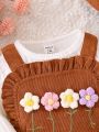 Baby Girl's Jumpsuit With Hood, Corduroy Embroidery, Three-dimensional Flowers