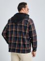 SHEIN Extended Sizes Men Plus Plaid Print Flap Pocket Hooded Overcoat