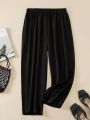 Plus Size Women's Solid Colored Elastic Waist Casual Pants