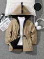 SHEIN Kids QTFun Young Boy Drawstring Waist Hooded Thermal Lined Coat Without Sweater