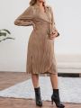 SHEIN Maternity Wrap Dress With Collar And Waist Belt