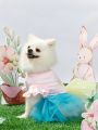 PETSIN Colorful Tulle Splice Cat & Dog Print Rabbit Pattern Easter Pet Dress