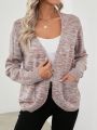Knitted Blend Double Pocket Cardigan With Open Front